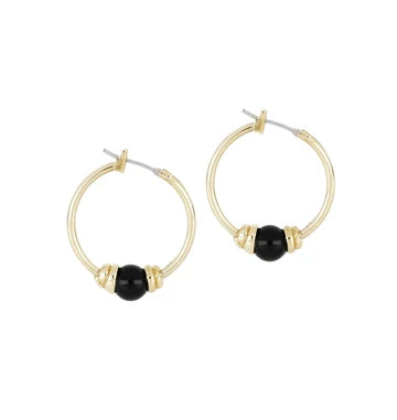 John Medeiros Pérola Small Black Onyx & Gold Hoop Earrings